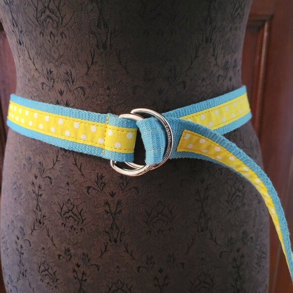 Tommy Hilfiger Polka Dot Blue & Yellow D-Ring Belt - Picture 1 of 5
